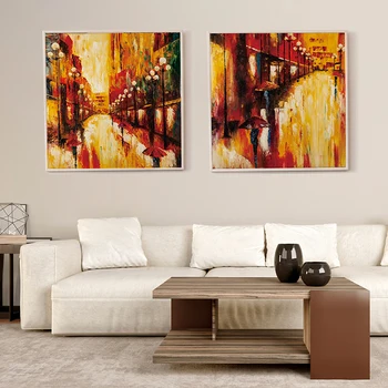 

New Abstract Handmade Golden City and People Art Oil Painting Canvas Wall Art Paint Home Decor Home Decoration Wall Poster