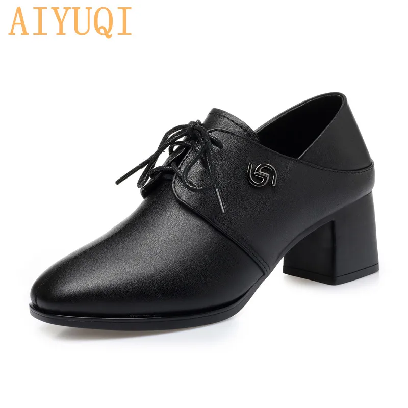 Microfiber black AIYUQI женская обувь; коллекция года; сезон осень; новые модельные туфли; женская официальная обувь из натуральной кожи; повседневная обувь на шнуровке; большие размеры 41, 42, 43 - Цвет: Microfiber black