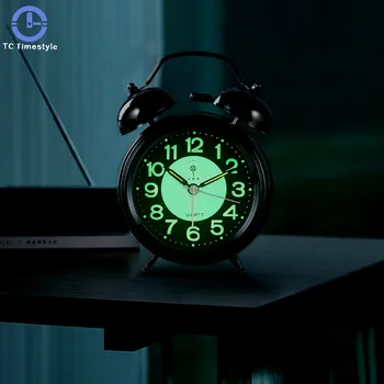 

Luminous Alarm Clock Mute Bedside Children Bell Students Bedroom Home Decoration Loudly Metal Vintage Retro Silent Pointer