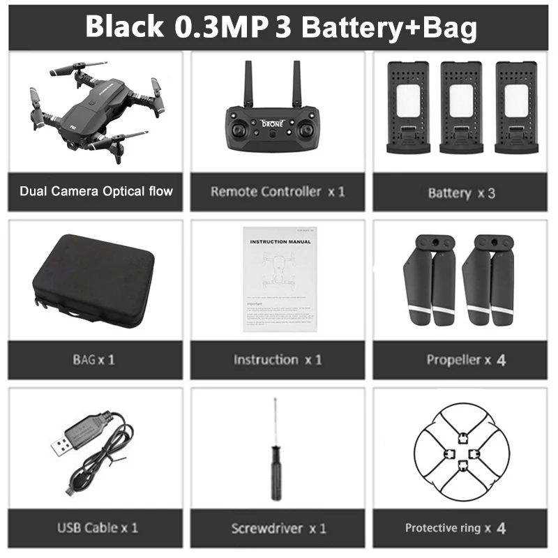 Black 0.3MP 3B Bag KEELEAD F62 MINI Drone Quadcopter 4K WIFI Wide Angle dual Camera Drone Gesture Control light flow positioning Folding RC dron - Цвет: Black 0.3MP 3B Bag