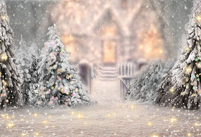 Рождественские Деревья огни фоны для фотосъемки Зимний снег Новорожденный ребенок Фото фоны для новогодней студии реквизит