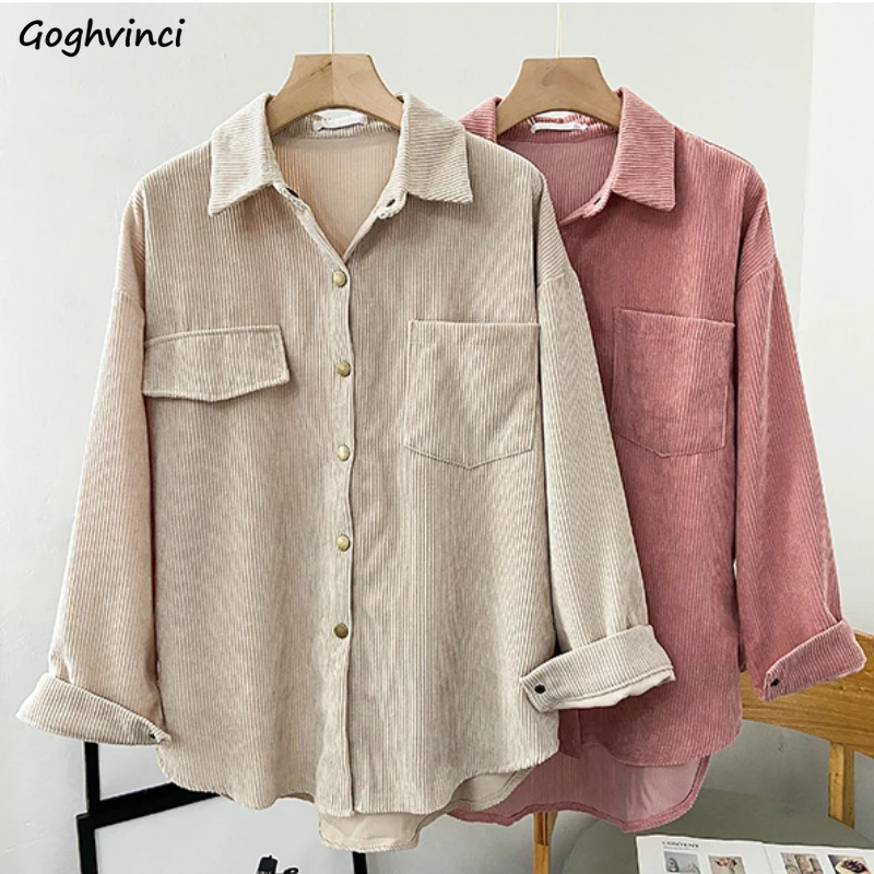 Womens Casual V Neck Long Sleeve Tshirts Solid Color Corduroy Turnneck V-Neck Button Casual Blouse Tops Pocket 