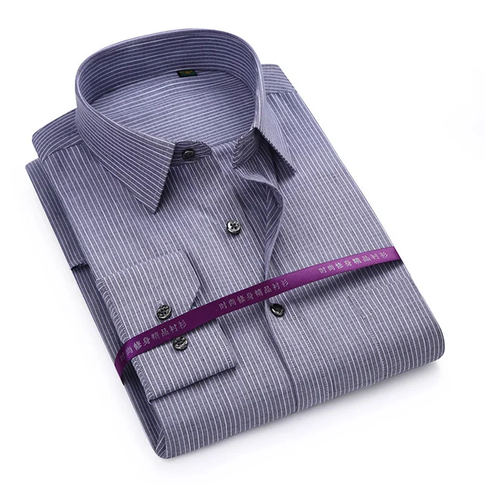 gray Jbersee/модные новые мужские рубашки из хлопка с длинным рукавом, Повседневная приталенная Мужская рубашка в полоску, деловая Осенняя рубашка, Повседневная Блузка, топы 5XL - Цвет: gray
