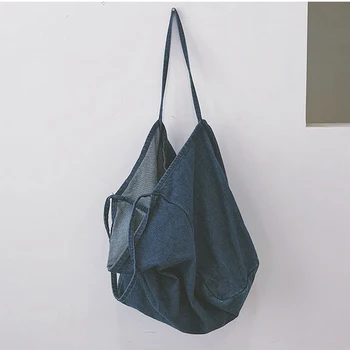 

LKEEP New Denim Bag Neutral Men And Women Canvas Bag Large Shopping Bag Art Student Bag Unisex Shoulder Bag