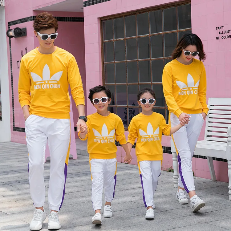 

2019 Mother Daughter Outfits Cotton Round Neck Long Sleeve Sweatshirt Dad Mother And Son Family Casual Sports Suit Family Set