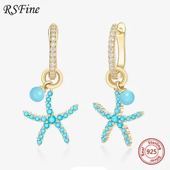 

925 Sterling Silver Cute Starfish Earrings Micro Cubic Zirconia Blue White Stones Women Luxury High Quality famous Brand Jewelry