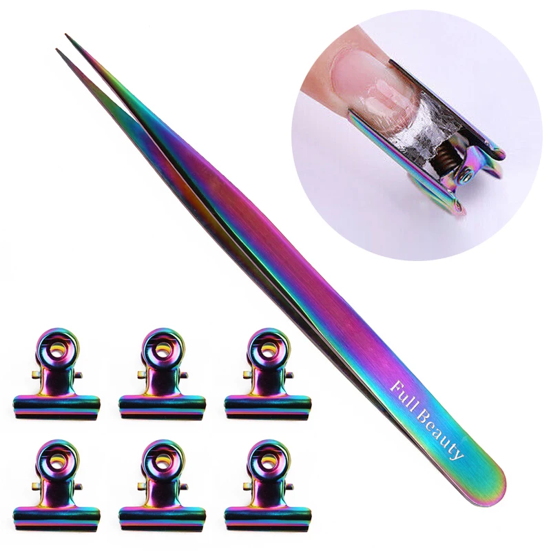 

6Pcs Russian C Curve Nail Extension Pinching Clip Tool Stainless Steel Acrylic Nail Pincher Clips Fiber Glass Nails Art Tweezers