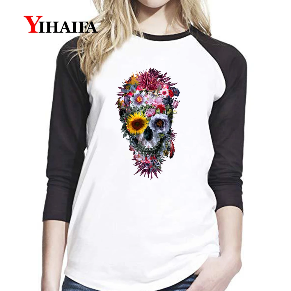 comunidad Falsificación Disfraces Camisetas modernas para mujer, camisetas de manga larga con estampado de  raglán y calavera Floral para gimnasio, camisetas blancas para niñas,  camisetas casuales de primavera, Jersey, camiseta|Camisetas| - AliExpress