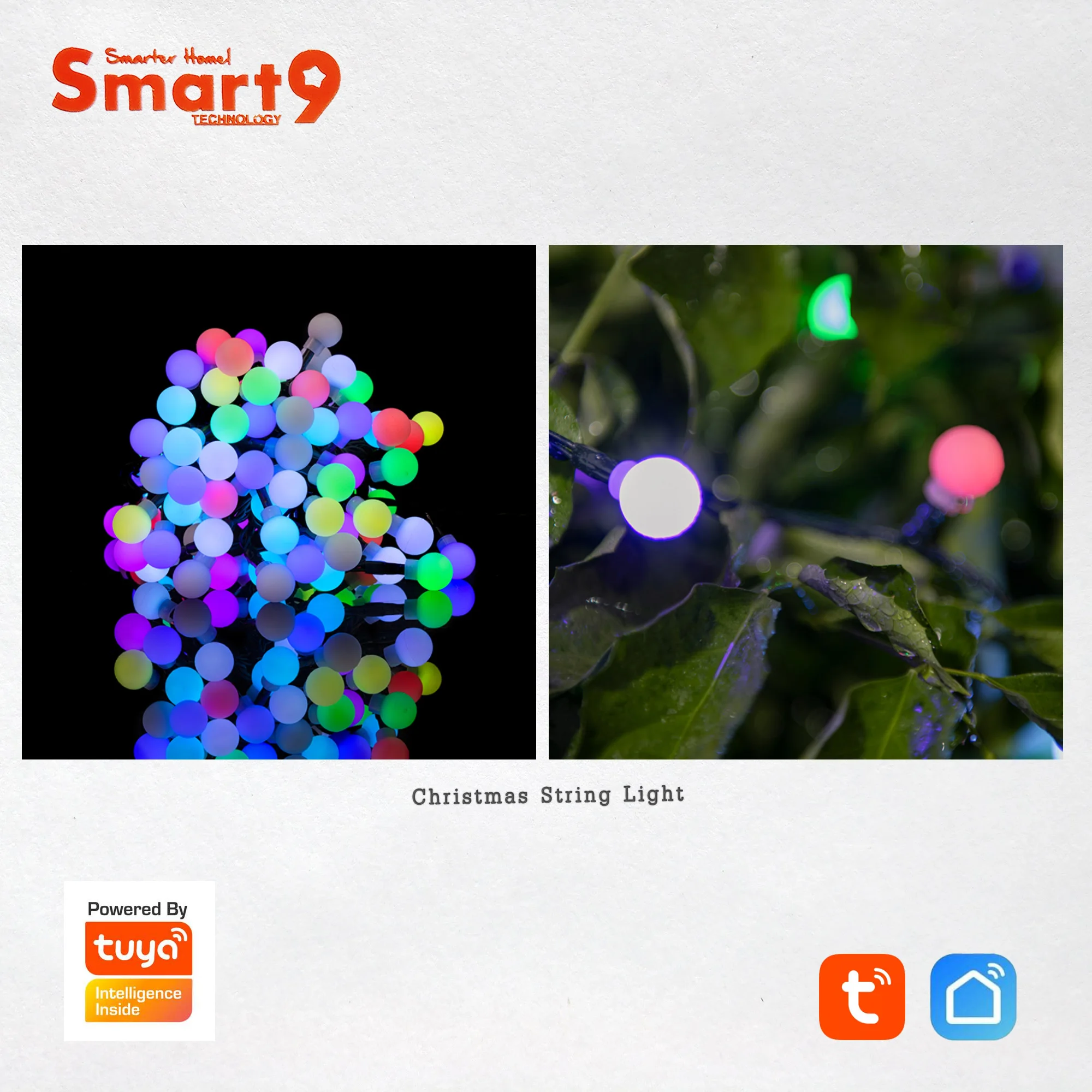 

Smart9 String Light for Christmas, Smart RGB LED 100 Lights Wifi Connection, Smart Life APP Remote Control, Powered by TuYa