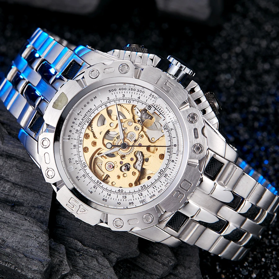 Men Mechanical Watch Top Brand Luxury Men's Silver Gold Watches Creative Automatic Self Wind Male Wristwatch Relogio Masculine