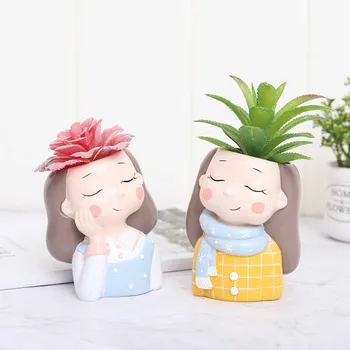 

4 pcs/set Little Warm Girl Planter Resin Succulent Plants Planter Pot Mini Bonsai Cactus Flower Pot Home Decor gift wholesale