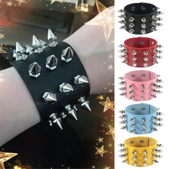 

Harajuku Vnique Spike Rivet PU Leather Bangle Bracelet For Unisex Gothic Punk Trendy Hand Jewelry Birth Party Gift