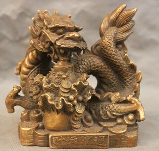 

free shipping<<<<6" Chinese Pure Bronze Feng Shui Dragon turtle Cabbage Luck Statue