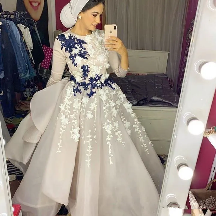 

2019 Aso Ebi Arabic Muslim Lace Evening Dresses Long Sleeves Beaded Prom Dresses Vintage Formal Party Second Reception Gown