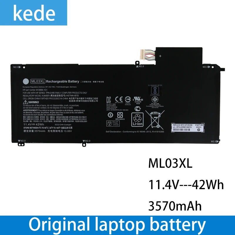

Kede original laptop battery ML03XL For Hp Spectre X2 12-a000 12-a001dx HSTNN-IB7D 814060-850 814277-005 11.4V 3570mAh 42Wh