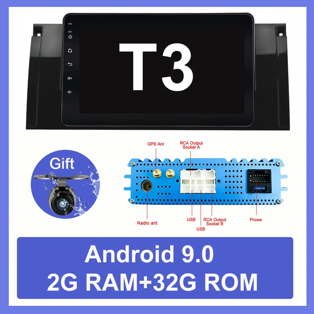 Eunavi Android 9,0 4G Автомобильный dvd-плеер для BMW X5 E53 E39 gps стерео аудио навигация Мультимедиа экран головное устройство PX6 с HDMI - Цвет: 2G 32G T3