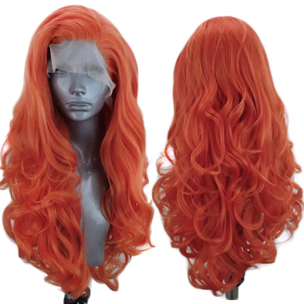 Websterwigs Orange Synthetic Hair Wig Glueless Heat Resistant Fiber Long Body Wavy Lace Frontal Anime Cosplay | Шиньоны и парики