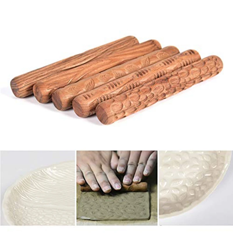 5 шт керамические инструменты деревянные ручные ролики для глины штамп глины шаблон ролик