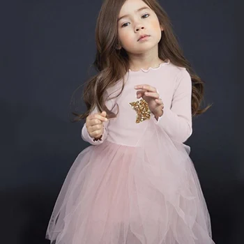 

Autumn Princess Dress for Baby Girl Clothes Casual Fashion Star Print Long Sleeve Lovely Mesh Dress 2-7T Baby Girl Clothes