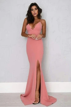 

Sexy Spaghetti Straps Lace-up Back Side Split Mermaid Evening Dress