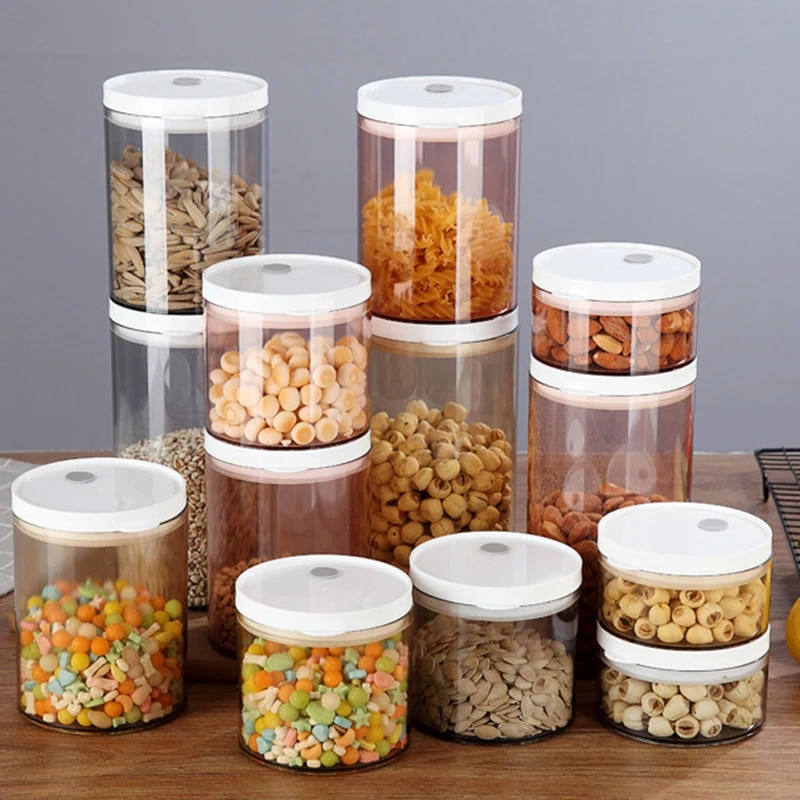4Pcs Food Storage Box Clear Container Set with Pour Lids Kitchen Food Sealed Snacks Dried Fruit Grain Coffee Bean Tank Storage C