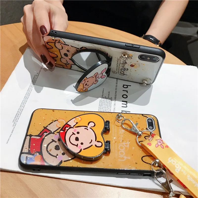

Mirror holder phone case For Redmi note7 Anime pooh bear mobile phone case For xiaomi 9se 9 8 Lite 6X Anti-fall back cover capa