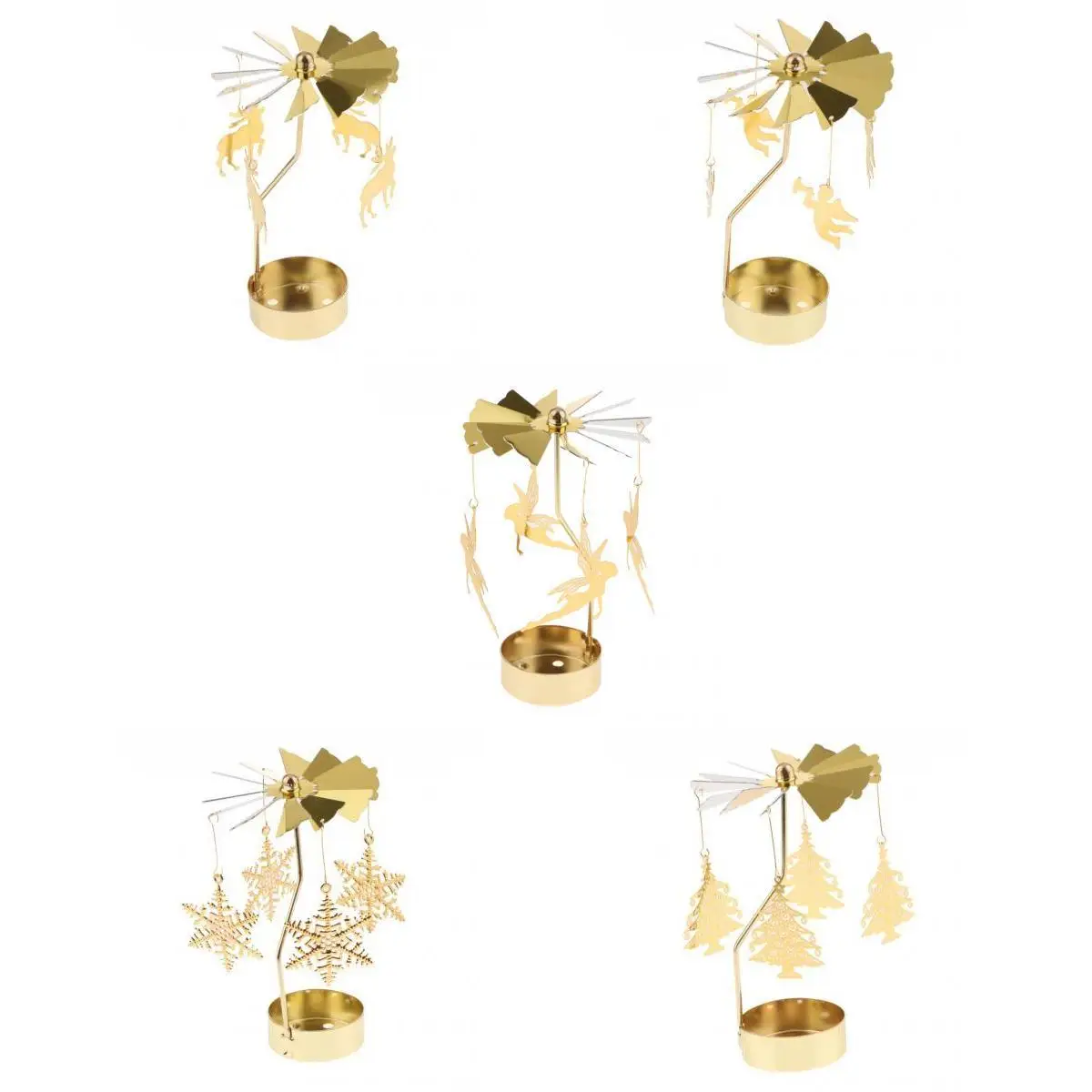 5Pcs Christmas Decor Rotating Candle Tea Light Holder Candlestick Gold