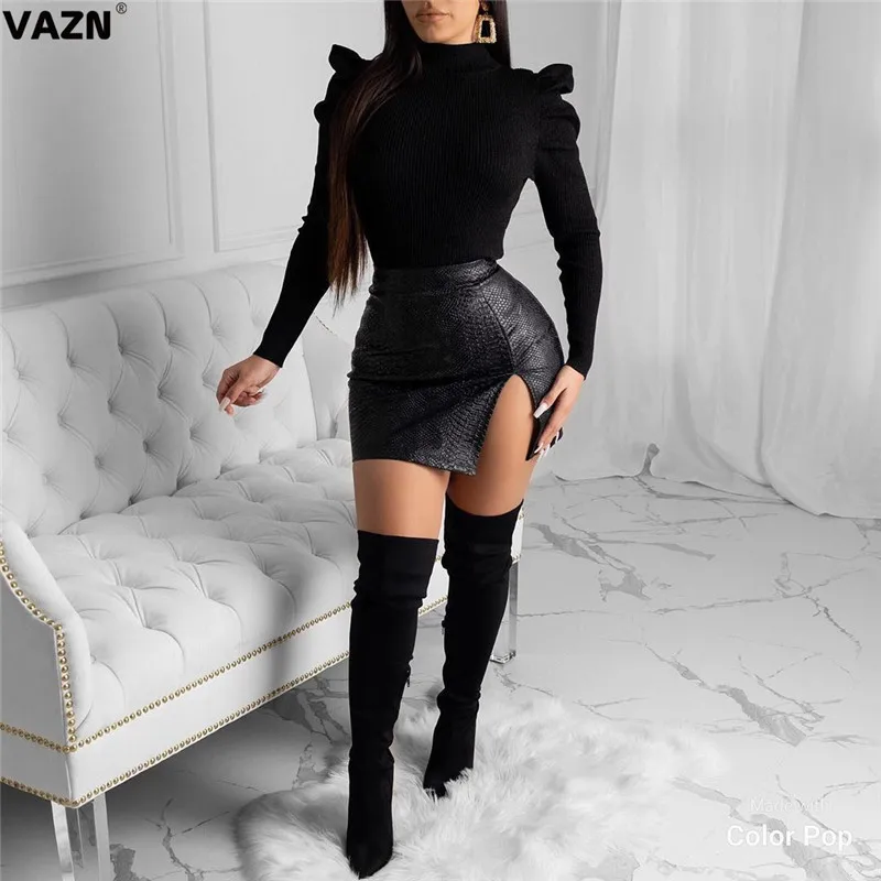 VAZN,, кожаные юбки, обычные комбинезоны, сексуальный молодой неопрятный Топ, однотонный, высокая талия, дикий Джокер, женские мини юбки-карандаш