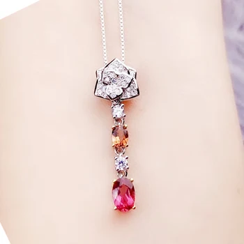 

Per jewelry Natural tourmaline flower necklace pendant gemstone 0.25ct*1pc 0.45ct*1pc 925 sterling silver Fine jewelry Q20548