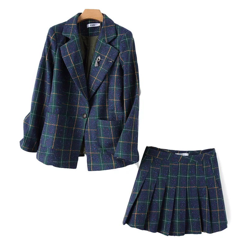 

High-quality women's professional suit work clothes pants two-piece Autumn new plaid ladies jacket Elegant bust pleated skirt