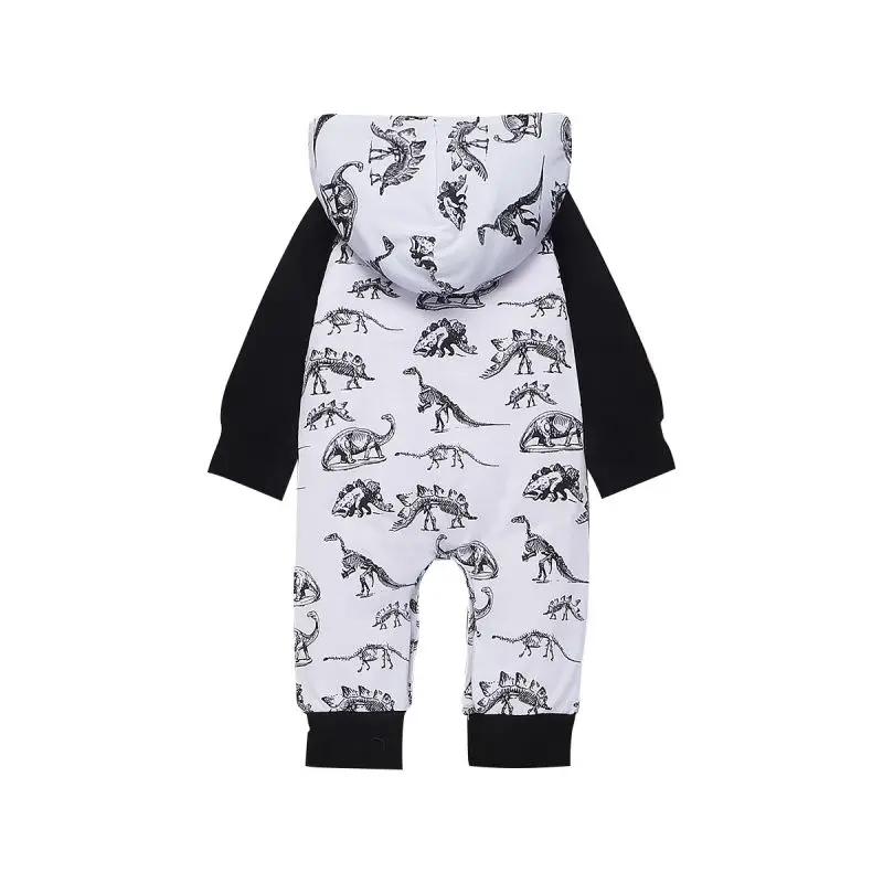 Autumn Infant Baby Boys Long Sleeve Floral Dinosaur Print Hoodie Rompers Kids Jumpsuit New Arrival