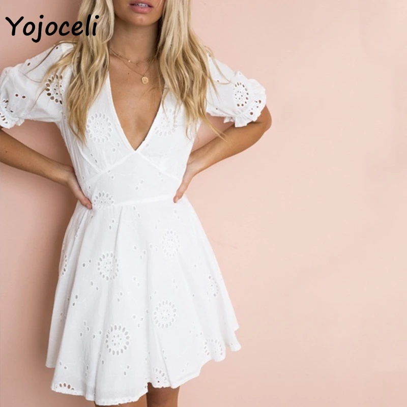 Yojoceli, новинка, весна-лето, хлопковое платье с вышивкой, женское, v-образный вырез, с вырезом, хлопковое платье, приталенное платье