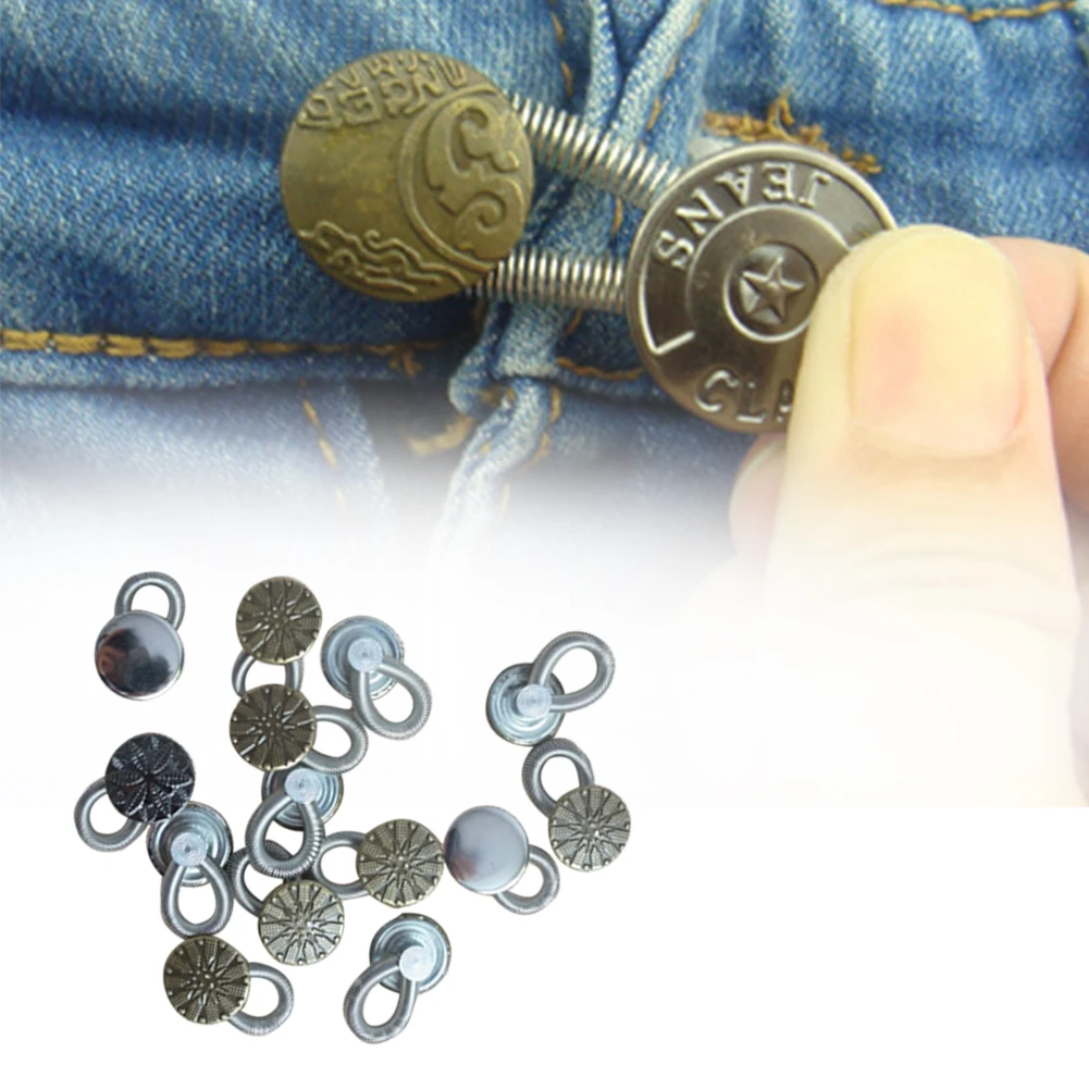 

6 Pcs Elastic Durable DIY Craft Fix Sewing Metal Button Pants Accessories With Spring Engraved Garment Jeans Collar Extenders