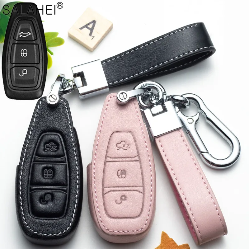 Leather Car Key Cover Case For Ford Fiesta Focus 3 4 ST Mondeo Ecosport Kuga Ranger C-Max S-Max For Car Key Holder keychain