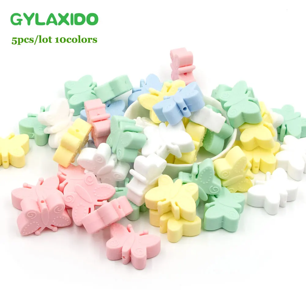 

GYLAXIDO 5Pcs Butterfly Perle Silicone Beads Baby Teething Necklace Toys Animal BPA Free Silicone Beads For Jewelry Making