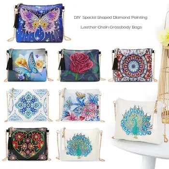 

5D DIY Special Shaped Diamond Painting PU Leather Crossbody Bags Chain Clutch DIY Craft Diamond Embroidery Peacock Flower