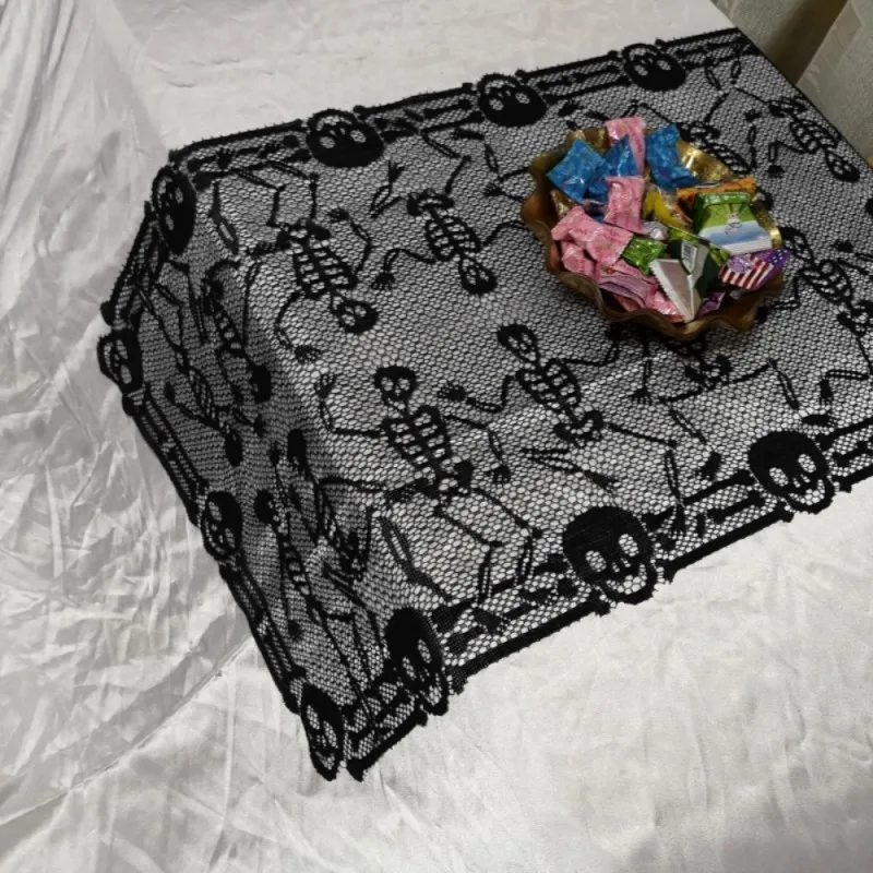 

46x200cm Halloween Spiderweb Rectangular Tablecloth Polyester Lace Skull Table Runner Fireplace Scarf Cover for Holiday PartyCM