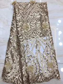 

2019 New Design Nigerian Lace Latest African Lace 2019 Bridal Lace Fabric Golden African High Quality Sequins Lace Fabric(7-19