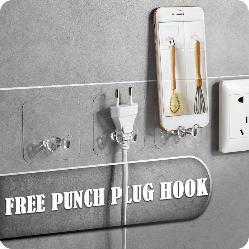 Wall Plug Hook Multifunctional Adhesive Holder for Power Plug Keys Utensils Towel For Kitchen Bathroom Living Room