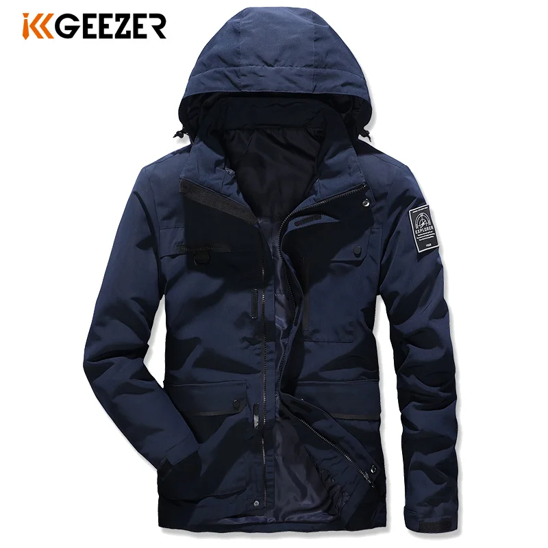 Зимняя мужская куртка с капюшоном теплое хлопковое пальто карманами модная