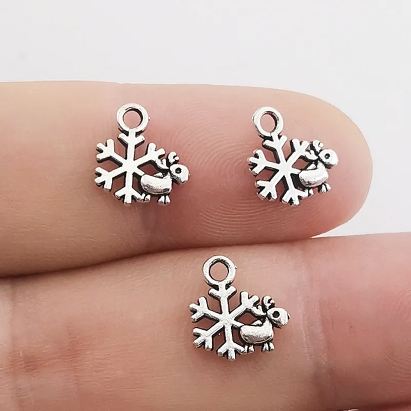60pcs11x10mmAntiqueSilverColorSnowElkCharmsChristmascharm