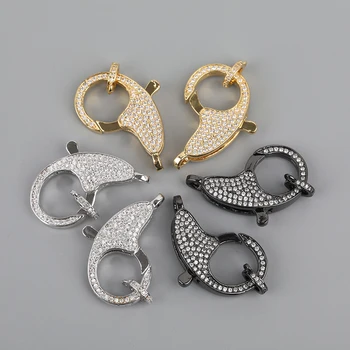 

5Pcs/Lot 20X30mm CZ Micro Paved Leaf Shape Lock Clasps Necklace Findings,Zirconia Lock Carabiner Clasps Fashion Jewelry DIY