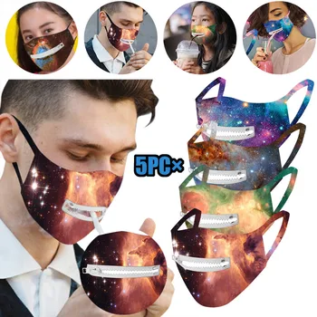 

5PC New Face Masks Washable Protective Mask Men & Women Reusable Zipper Mask Easy to Drink Breathable Mouth Cover Mask A50