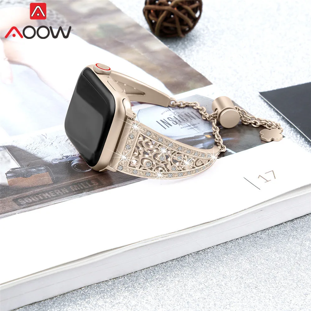 Браслет из нержавеющей стали для Apple Watch 38 мм 40 мм 42 мм 44 мм Роскошный Металлический бриллиантовый женский ремешок для часов Ремешок для iwatch 1 2 3 4