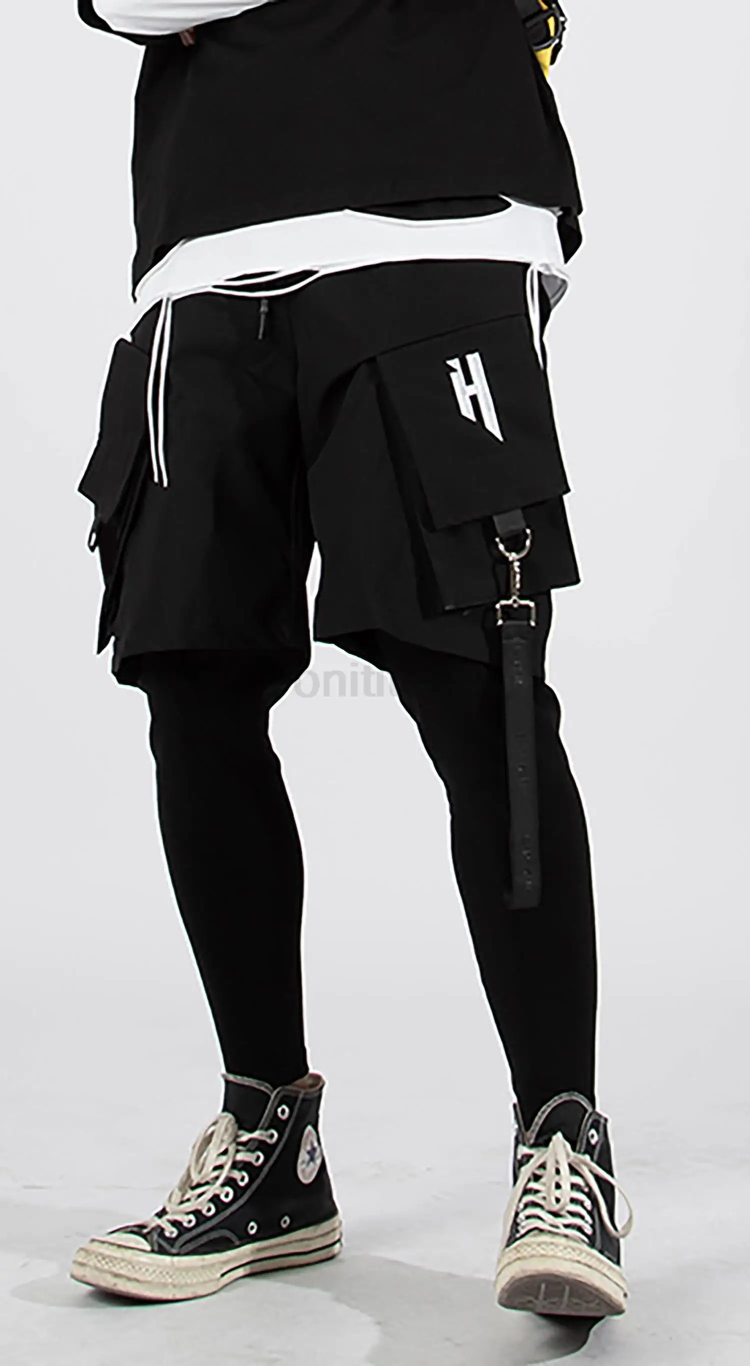 Mens Multi Pockets With Straps Cargo Techwear Joggering Pants Black