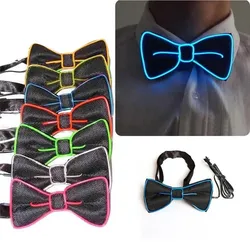 Blinking LED Bowtie LED Illuminated Elastic Bow tie Light up By 2AA Battery For Marriage Party Festival Club Supplies Unisex