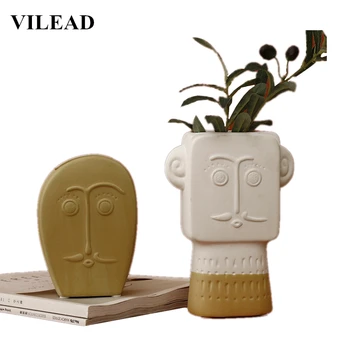 

VILEAD 17cm 22cm Ceramic Indigenous Face Decorative Vase Figurines Nordic Dried Flower Vases Ornament Handmade Crafts Home Decor