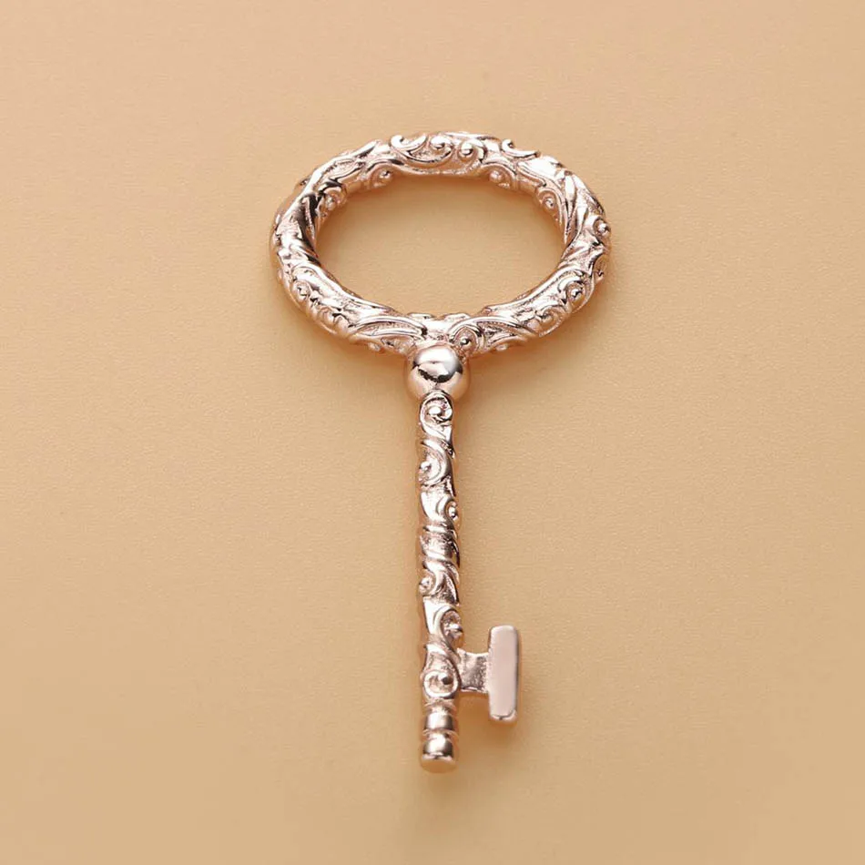 

New 925 Sterling Silver Necklace Silver & Rose Regal Key With Adjust Sliding Necklace For Women Wedding Gift Europe Diy Jewelry