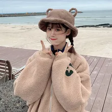 Зимние милые Квадратные шапки с кошачьими ушками, женская зимняя шапка-ведро, милая и теплая шапка, уличная шляпа для охоты, рыбалки, винтажная плоская шапка