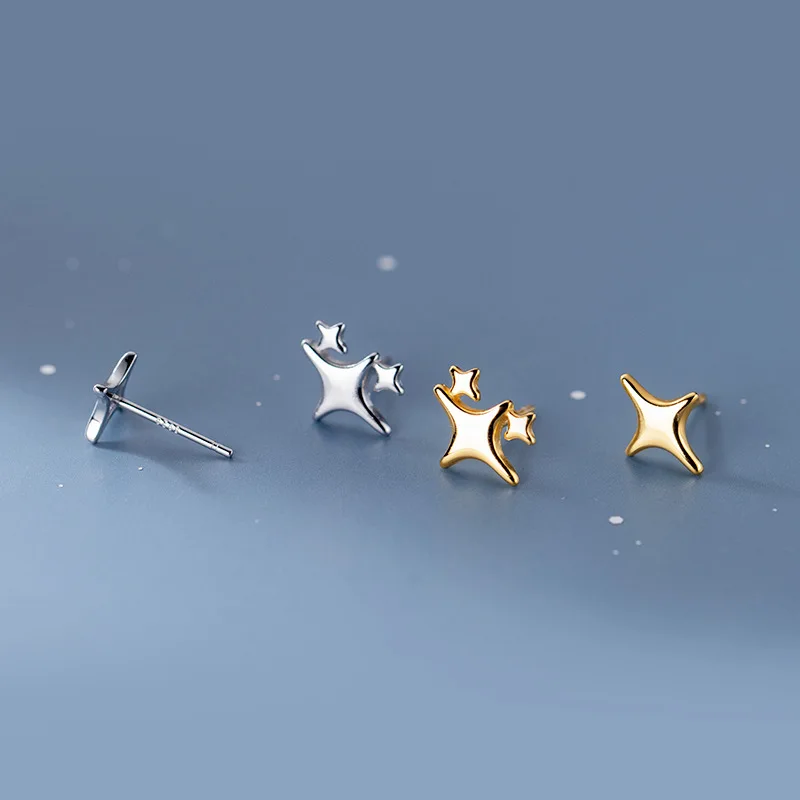 WANTME 925 Sterling Silver Sweet Unique Star Mini Small Stud Earrings for Fashion Women Teen Daily Life Jewelry Accessories 16